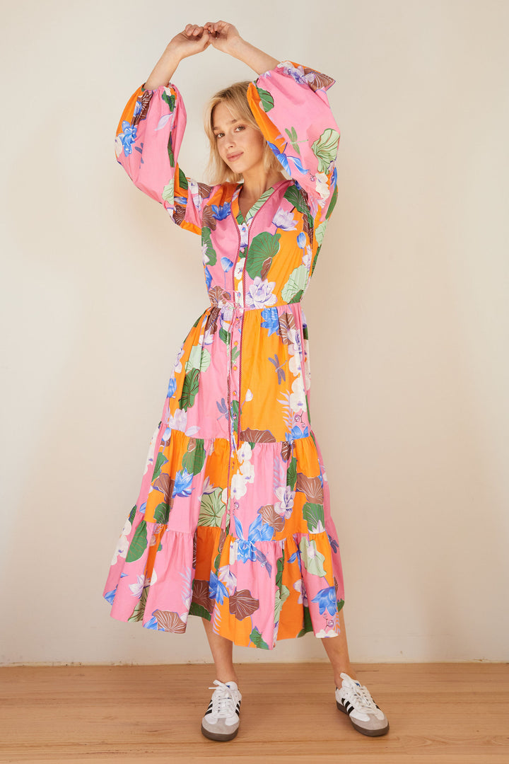 feminine floral printed cotton dress