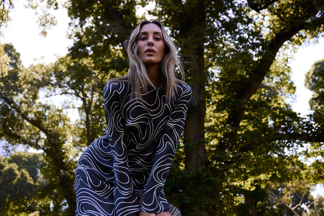 MONUMENT DRESS BLACK SWIRL