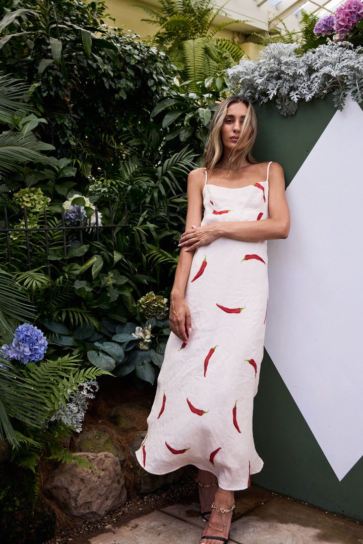 COTTAGE POINT DRESS CHILLI PRINT