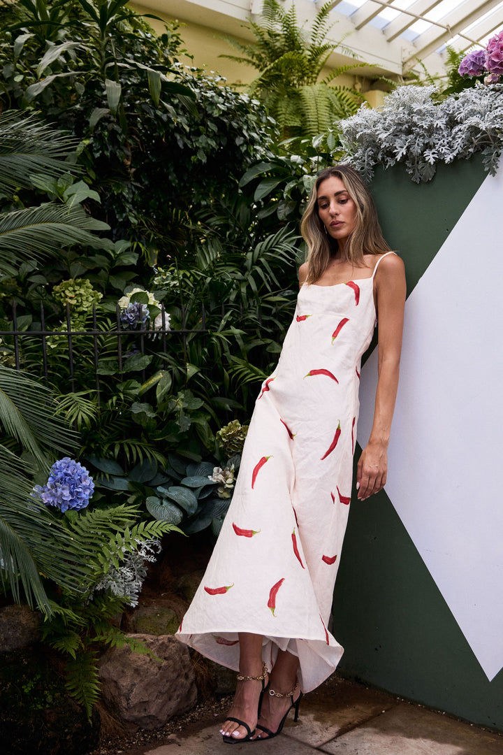 COTTAGE POINT DRESS CHILLI PRINT