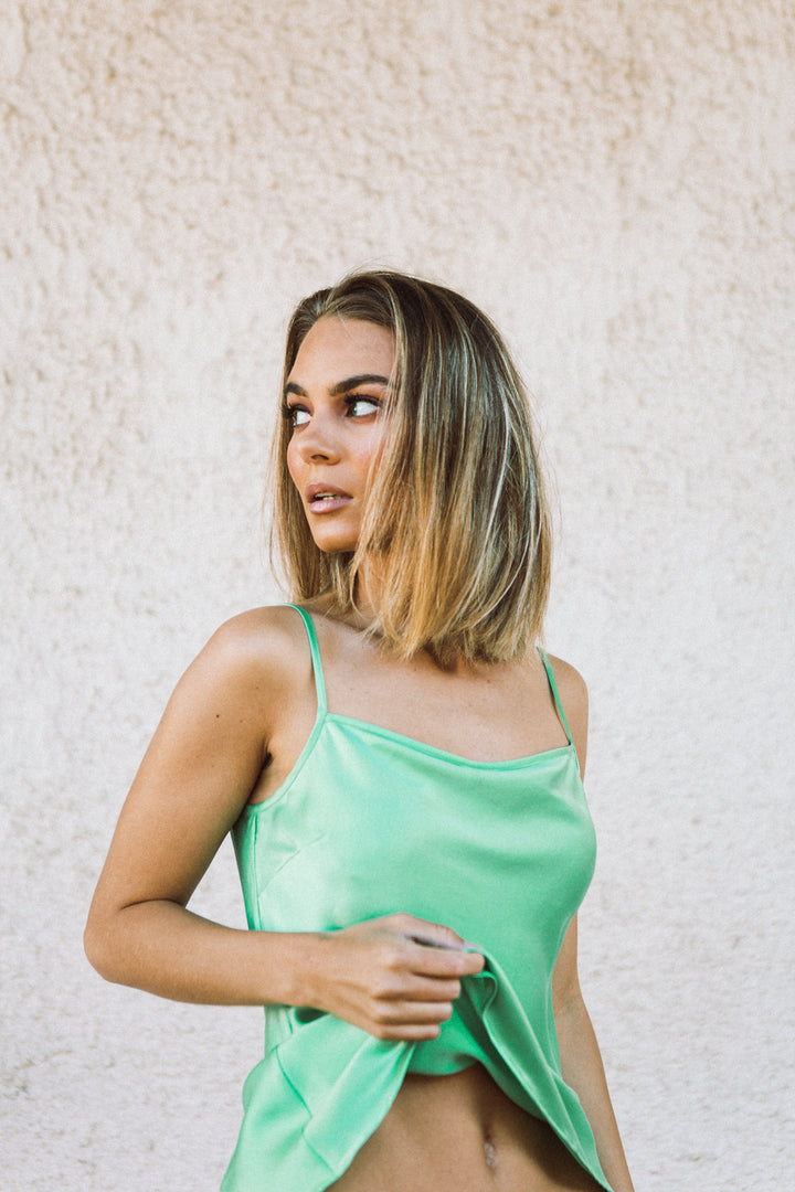 Cami top, lime, silk