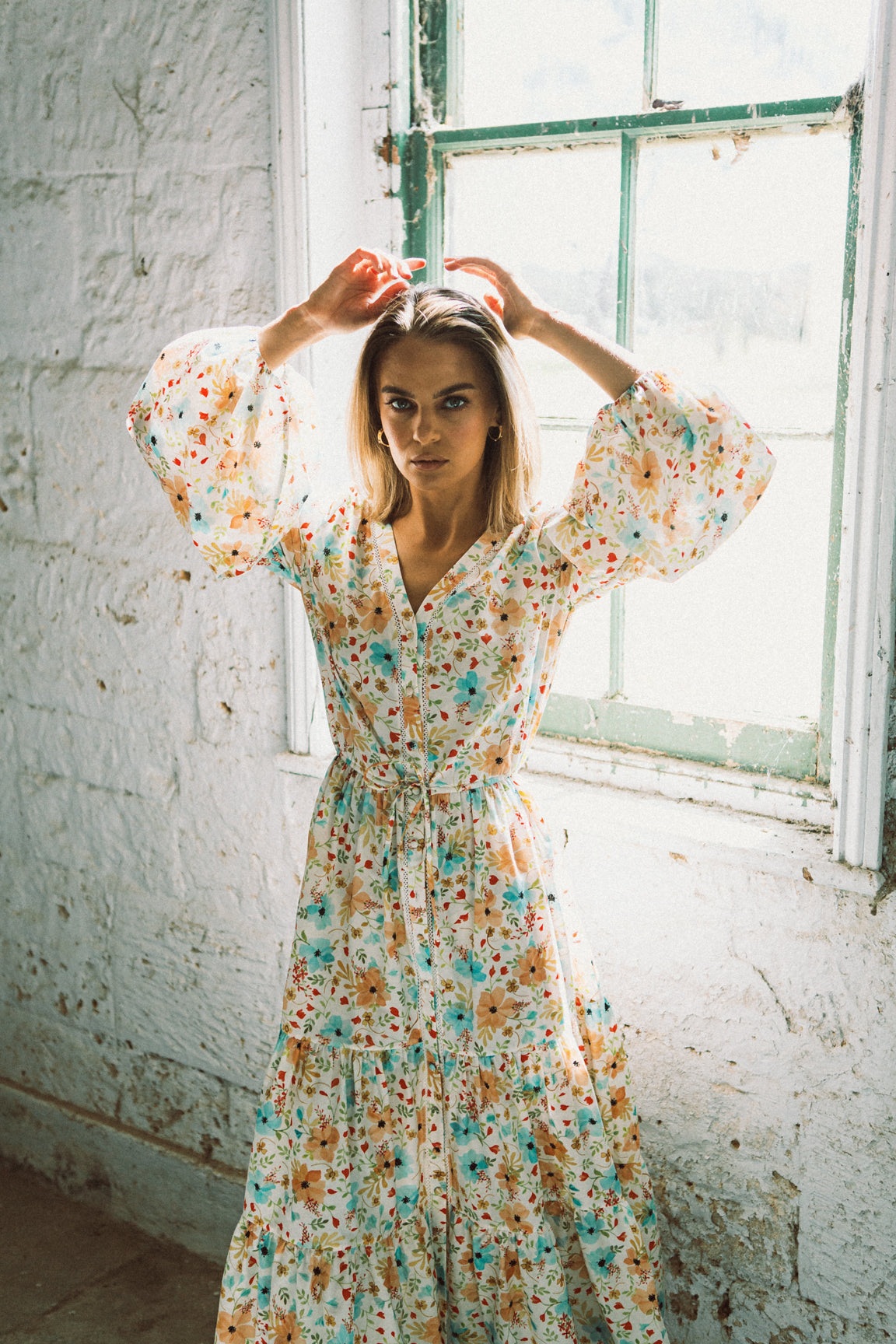 Cotton silk dress, posy print