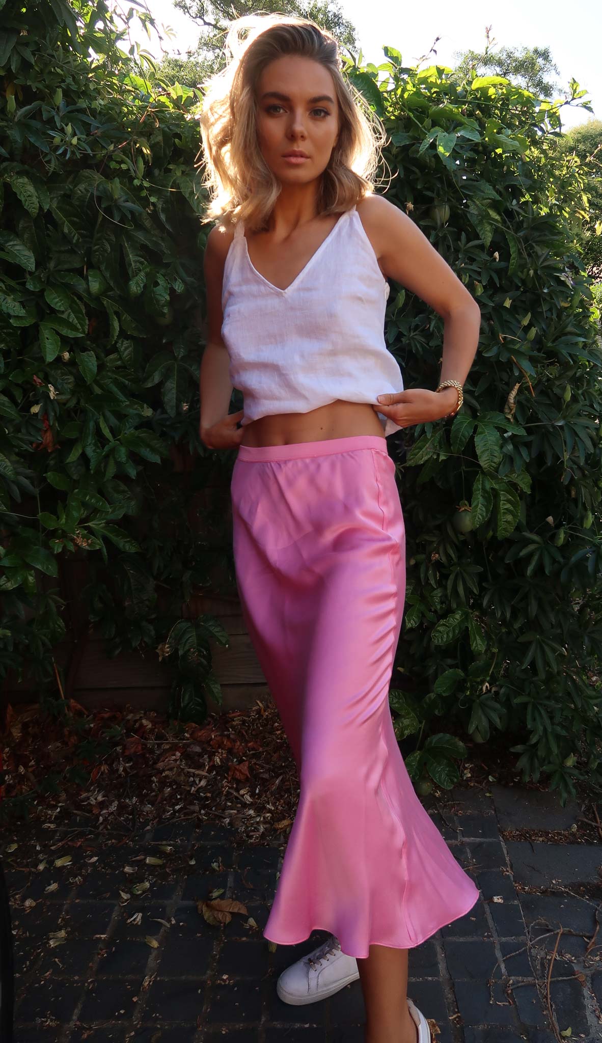 Skirt, fairy floss pink, silk